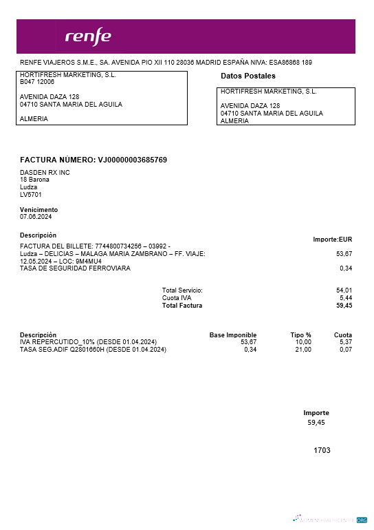Download Latvia Renfe business utility bill template in Word and PDF formats Photoshop template